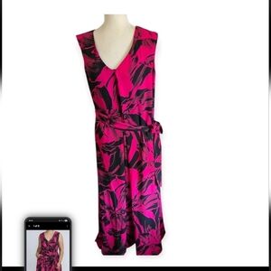 New York & Company Dress Women Large Pink Black Floral Maxi Long Belted